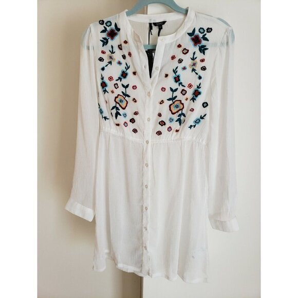 NWT BUFFALO BY DAVID BITTON EMBROIDERED WHITE BLOUSE SIZE M - Picture 1 of 7